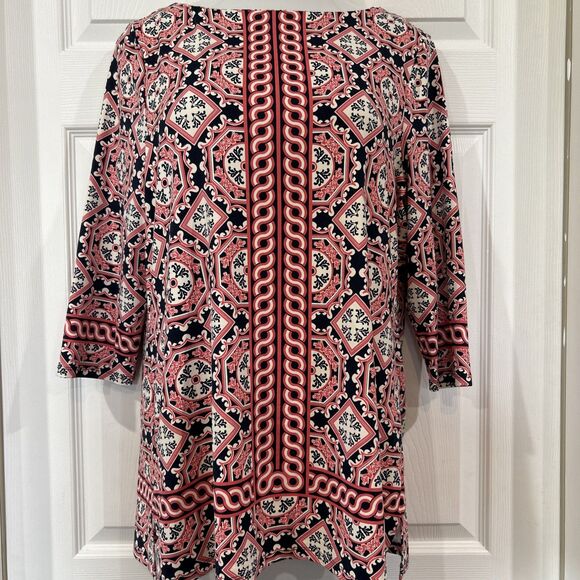 Charter Club XL Pink Blue Medallion Pattern Stretch  Pullover Tunic Top Blouse - Picture 1 of 10